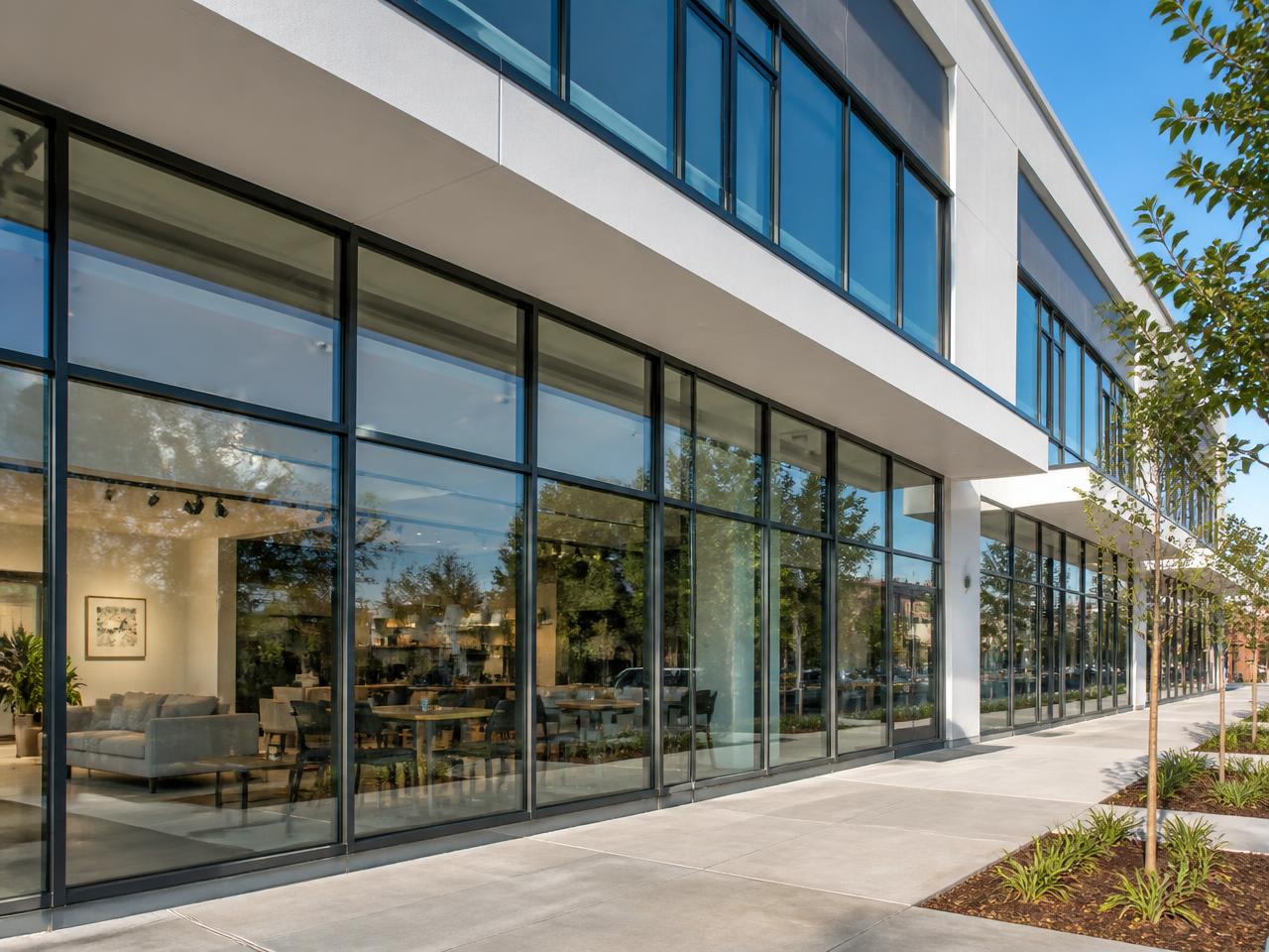 Modern storefront exterior with sparkling, streak-free glass windows